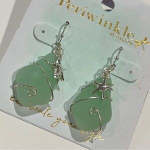 Periwinkle by Barlow Silver Tone Starfish Aqua Sea Glass Dangle Earrings